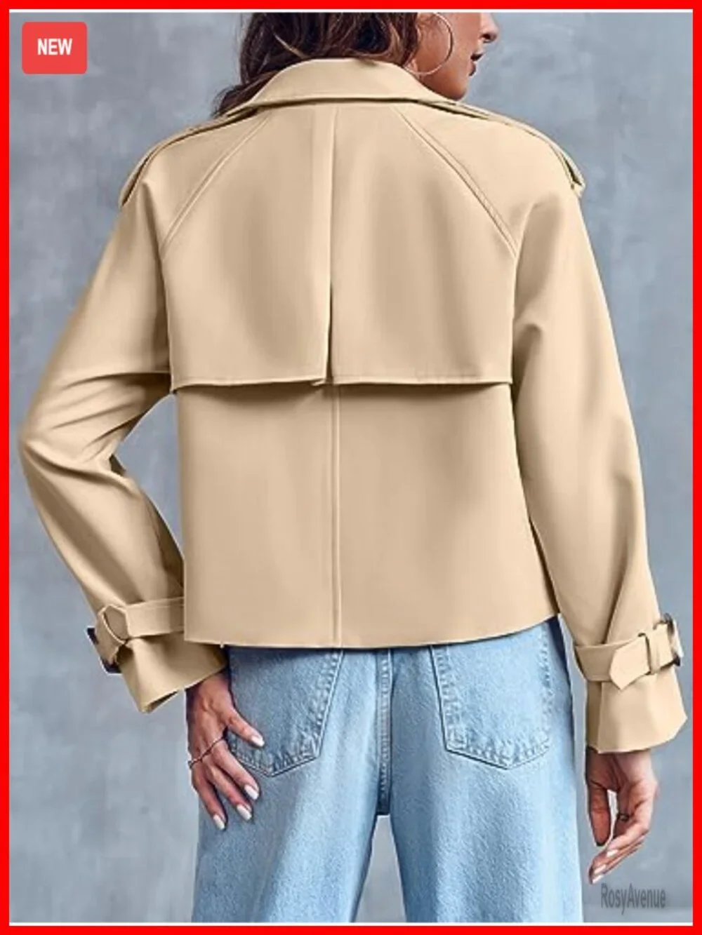 Women Crop Double Breasted Trench Coat Short Cropped Jacket